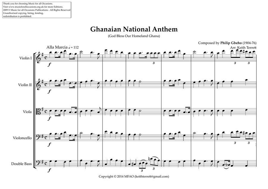 Ghanaian National Anthem for String Orchestra (MFAO World National Anthem Series) image number null