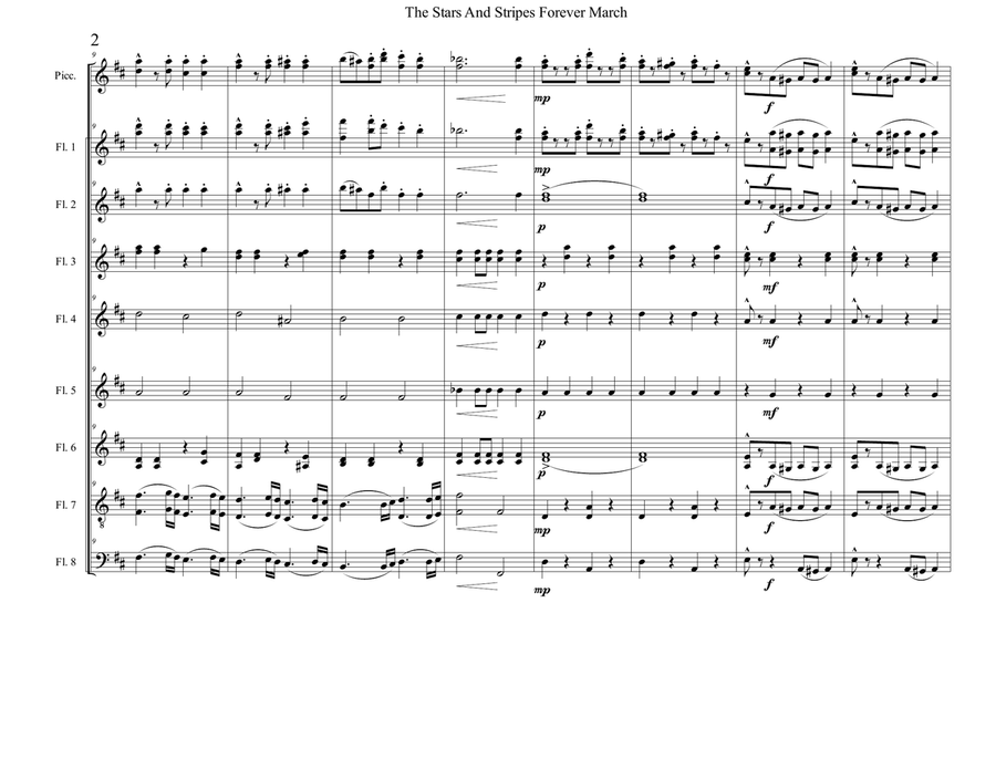 The Stars and Stripes Forever , the national march by Sousa, for flute choir / flute ensemble Flute Choir scores gallery preview page 3