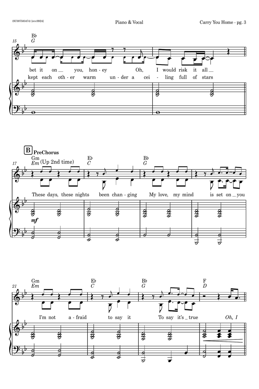 Carry You Home Piano, Vocal, Guitar scores gallery preview page 3