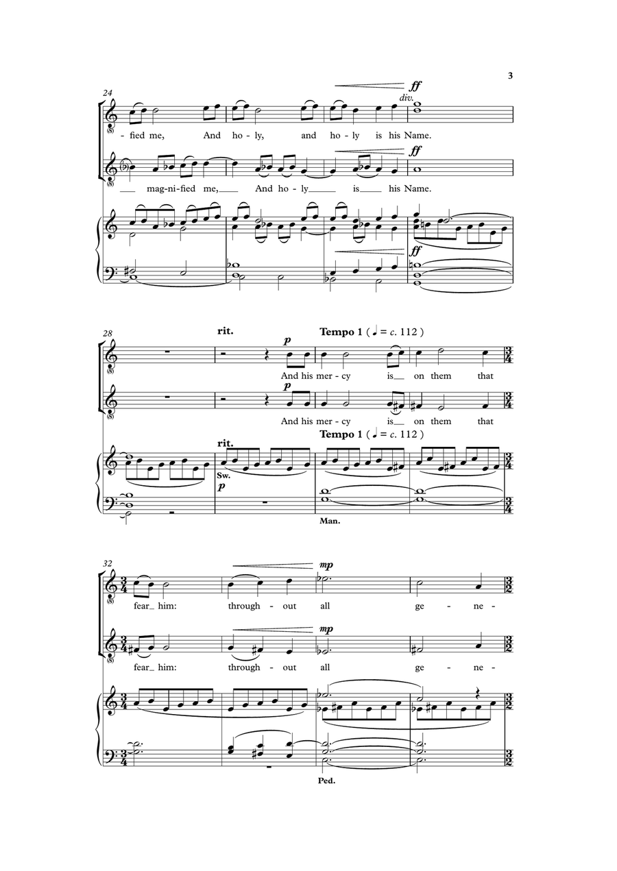 Essex Service (Magnificat and Nunc Dimittis) version for two-part voices (SA or TB) and organ TB scores gallery preview page 3