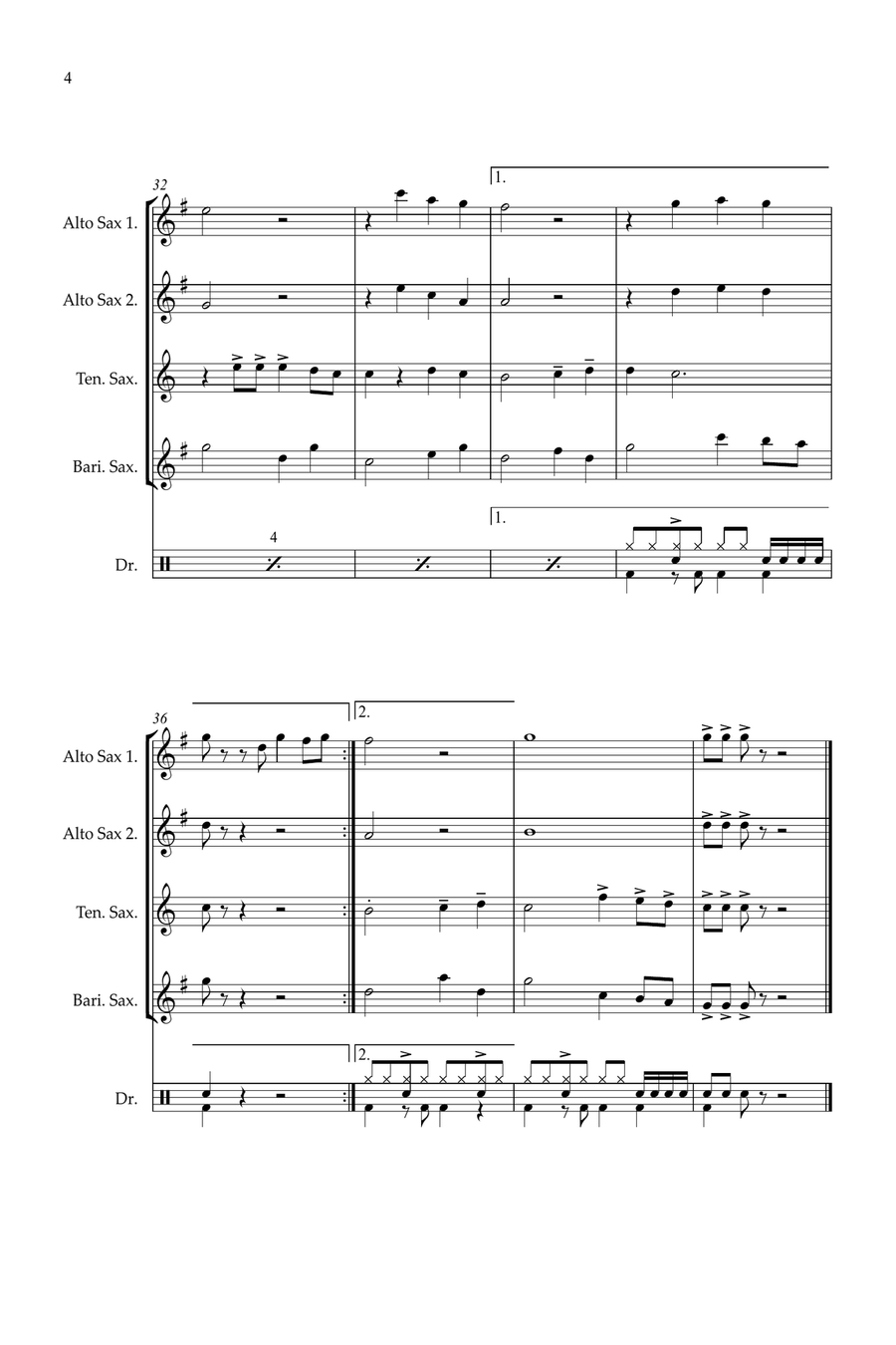Feliz Navidad Feliz Navidad Saxophone Quartet scores gallery preview page 4