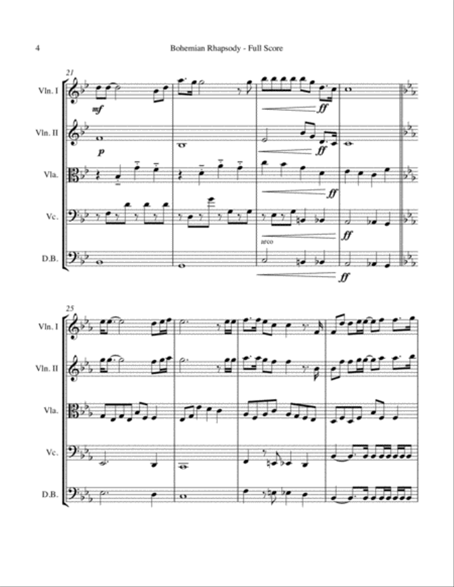 Bohemian Rhapsody String Quintet scores gallery preview page 4