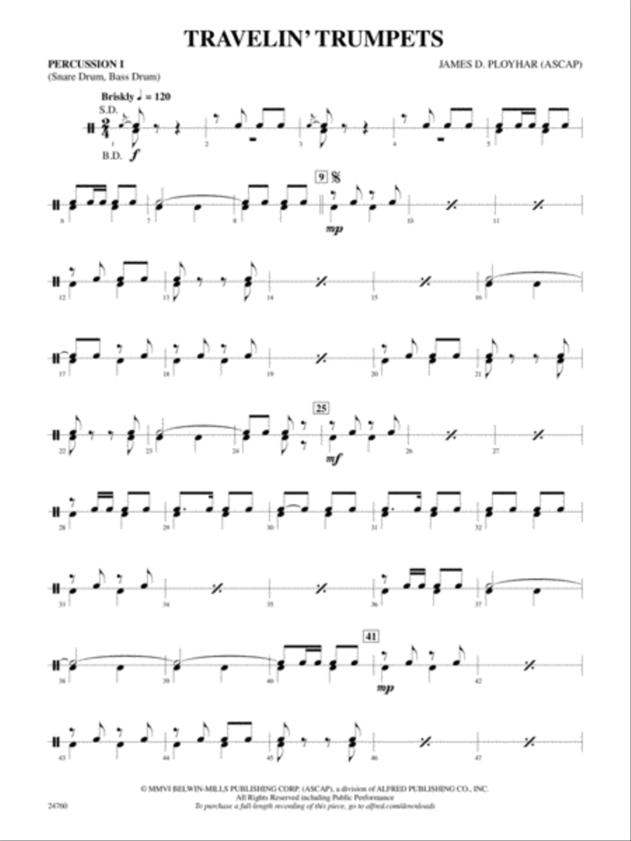 Travelin' Trumpets: 1st Percussion Concert Band scores gallery preview page 1