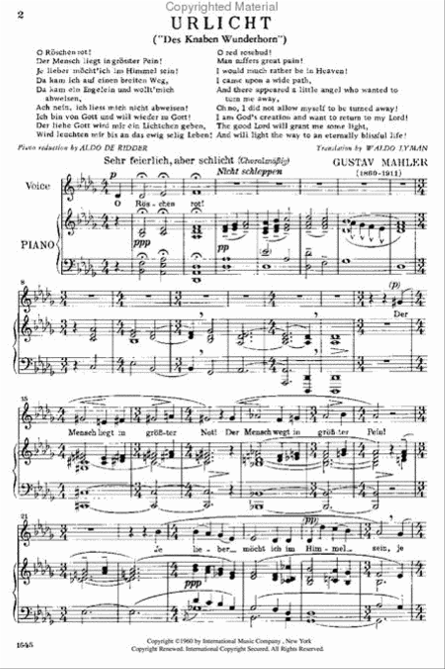 Urlicht, Solo from Symphony No. 2 (Low) Low Voice scores gallery preview page 2