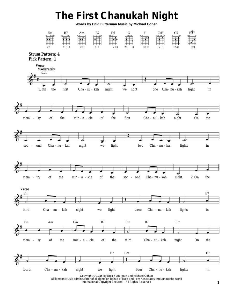 The First Chanukah Night The First Chanukah Night Easy Guitar scores gallery preview page 1