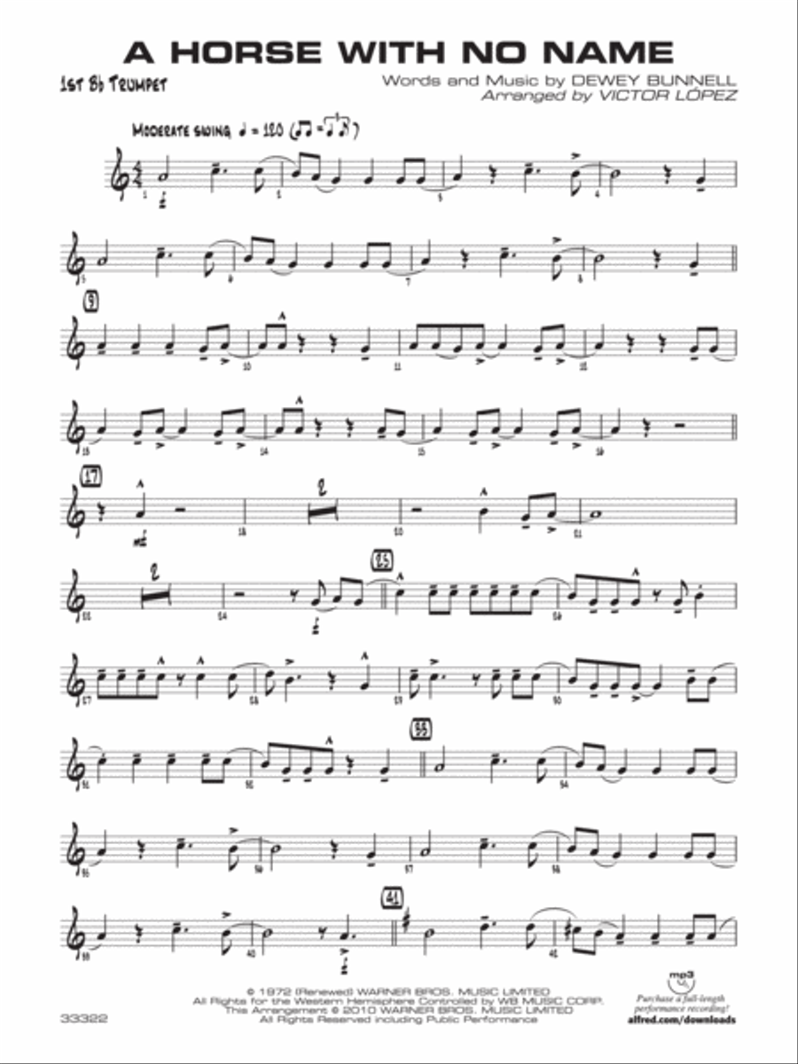 A Horse with No Name: 1st B-flat Trumpet Jazz Ensemble scores gallery preview page 1