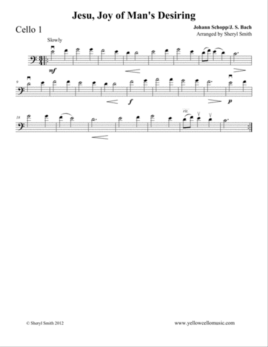 Jesu Joy of Man's Desiring, arranged for four intermediate cellists (cello quartet, four cellos) String Orchestra scores gallery preview page 2