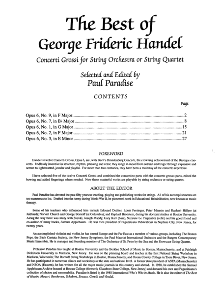 The Best of George Frideric Handel (Concerti Grossi for String Orchestra or String Quartet)
