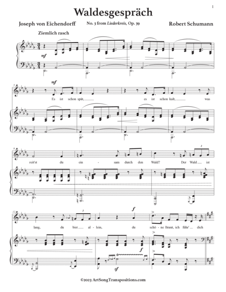 SCHUMANN: Waldesgespräch, Op. 39 no. 3 (transposed to D-flat major)