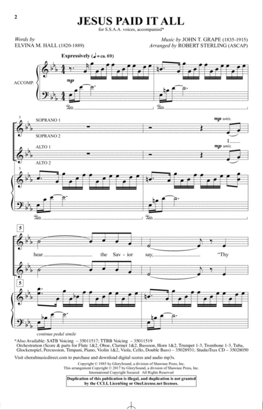 Jesus Paid It All Jesus Paid It All SSA scores gallery preview page 1
