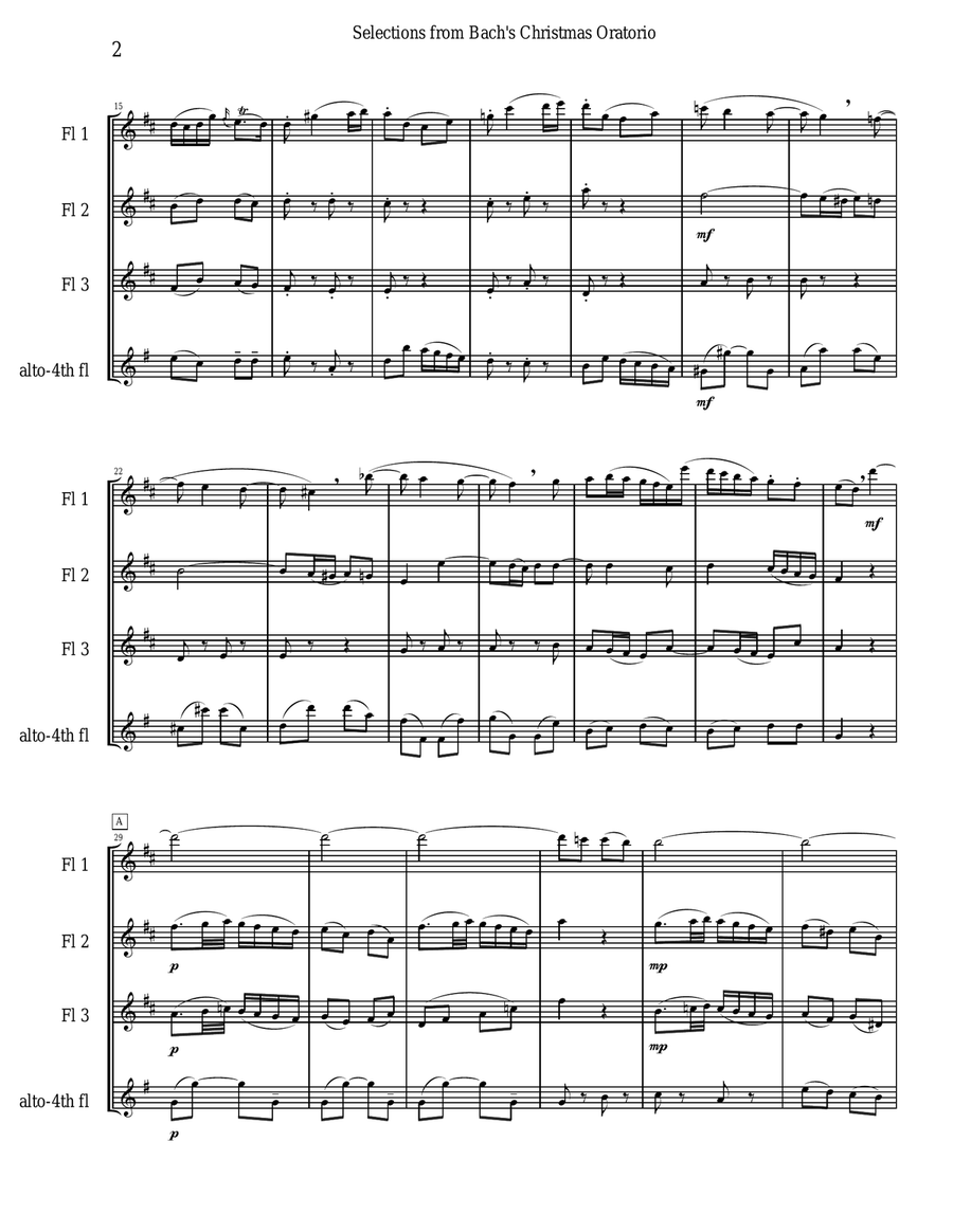 Bach's Christmas Oratorio Selections for Flute Quartet Flute Quartet scores gallery preview page 2