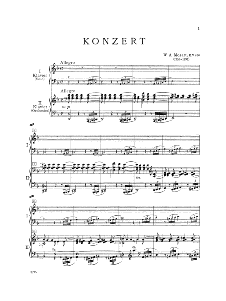 Piano Concerto No. 20 in D Minor, K. 466 by Wolfgang Amadeus Mozart Piano Solo - Sheet Music