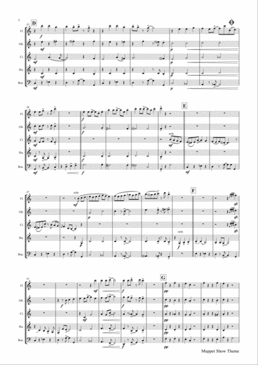 The Muppet Show Theme Woodwind Quintet scores gallery preview page 2