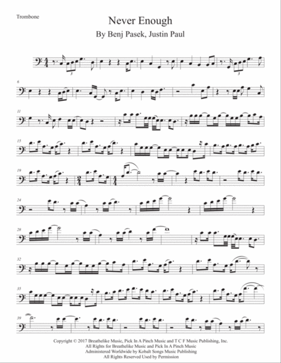 Never Enough Trombone Solo scores gallery preview page 1