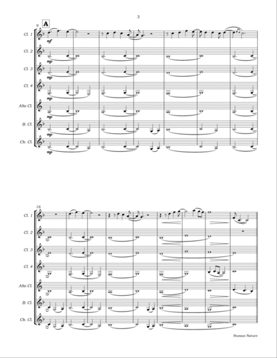 Human Nature Clarinet Choir scores gallery preview page 6