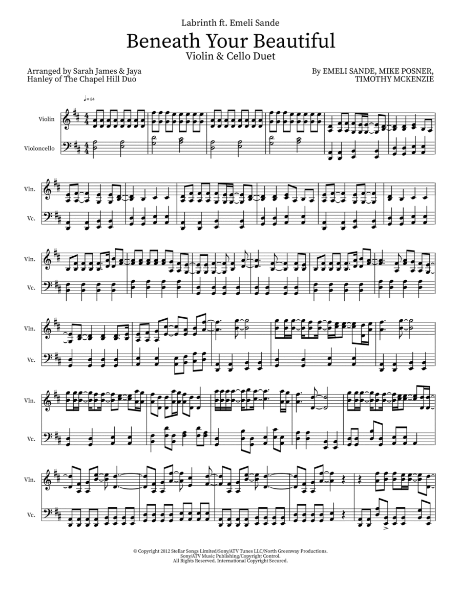 Beneath Your Beautiful String Duet scores gallery preview page 1