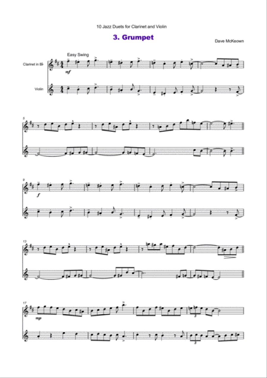 10 Jazz Duets for Clarinet and Violin Clarinet scores gallery preview page 5