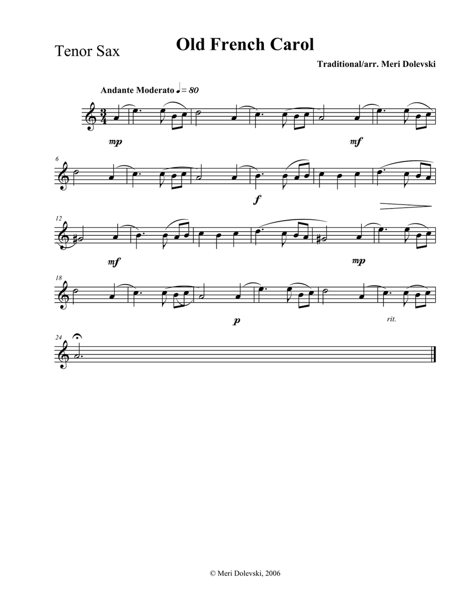 Old French Carol: B flat Saxes Tenor Saxophone scores gallery preview page 1