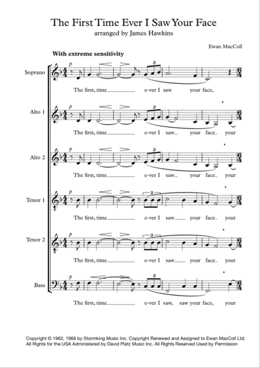 The First Time Ever I Saw Your Face 4-Part scores gallery preview page 1