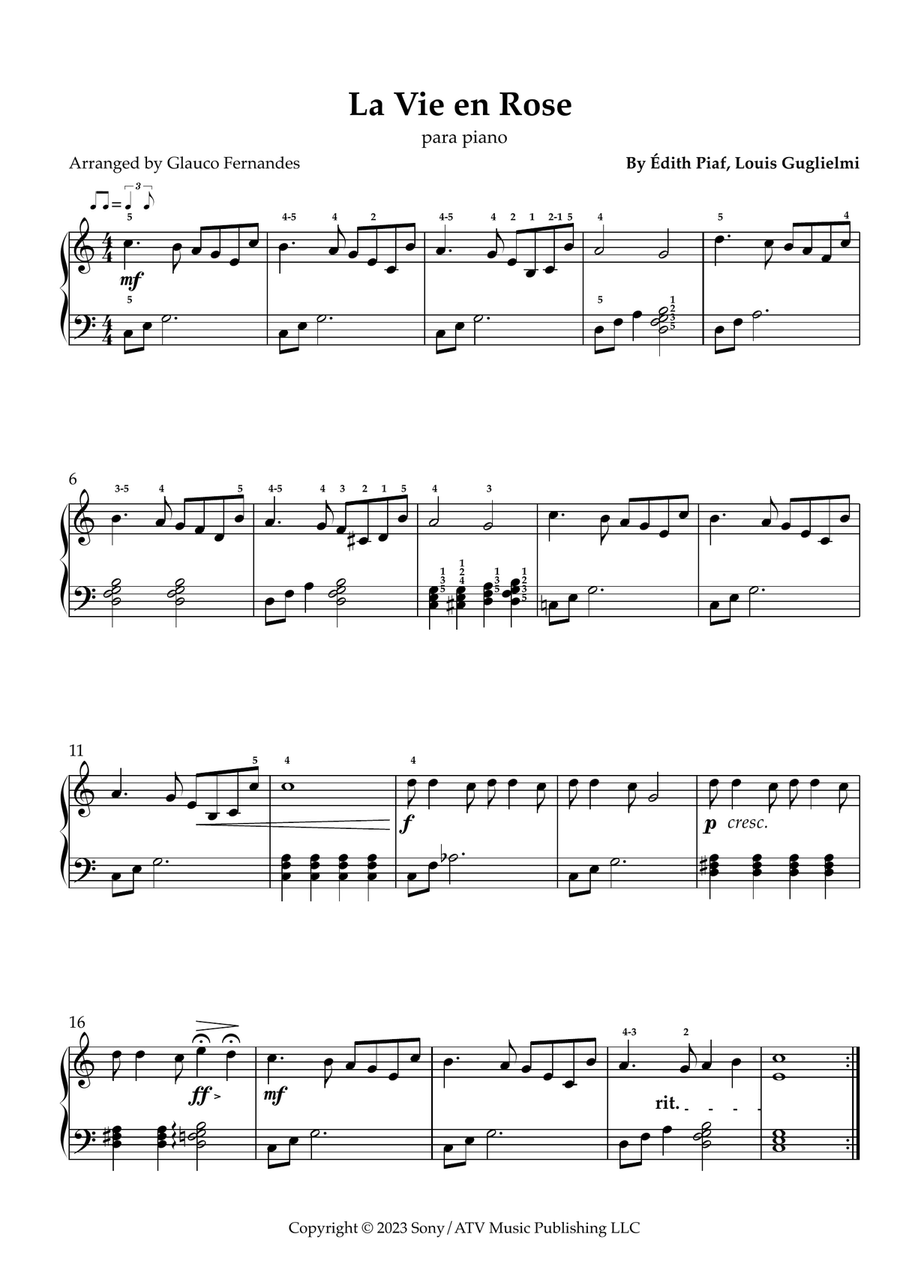 La Vie En Rose Easy Piano scores gallery preview page 1