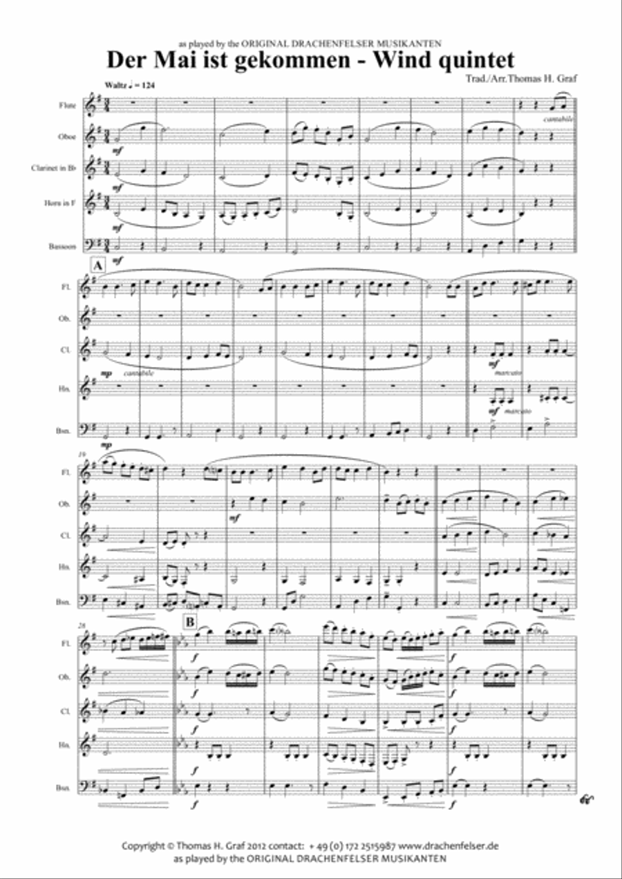 Der Mai ist gekommen - German Folk Song - Wind Quintet Woodwind Quintet scores gallery preview page 1