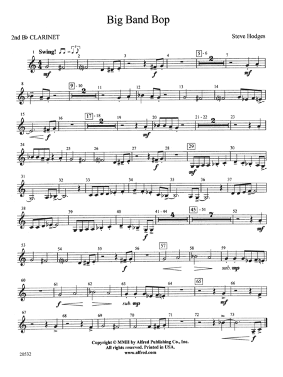Big Band Bop: 2nd B-flat Clarinet Concert Band scores gallery preview page 1
