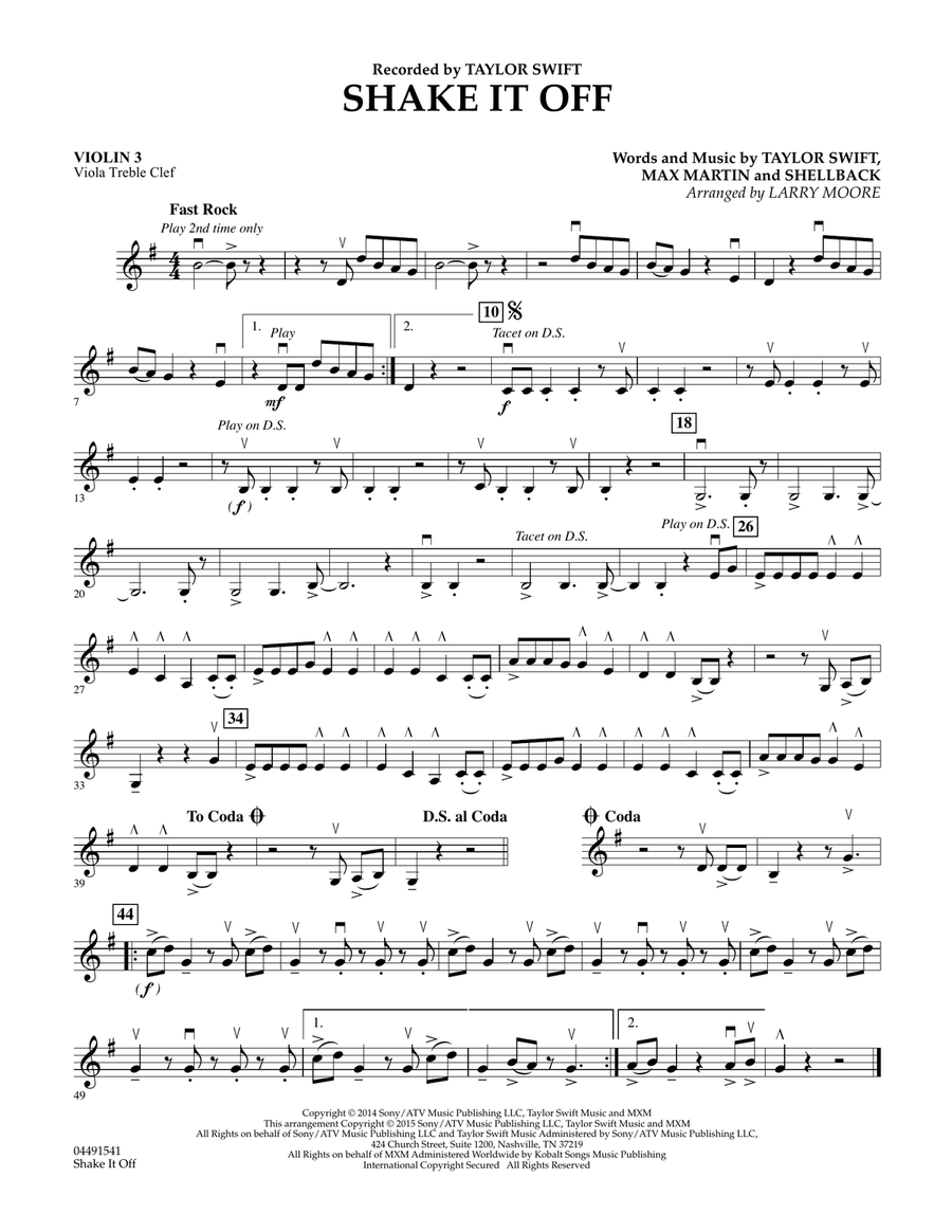 Shake It Off - Violin 3 (Viola Treble Clef) Orchestra scores gallery preview page 1
