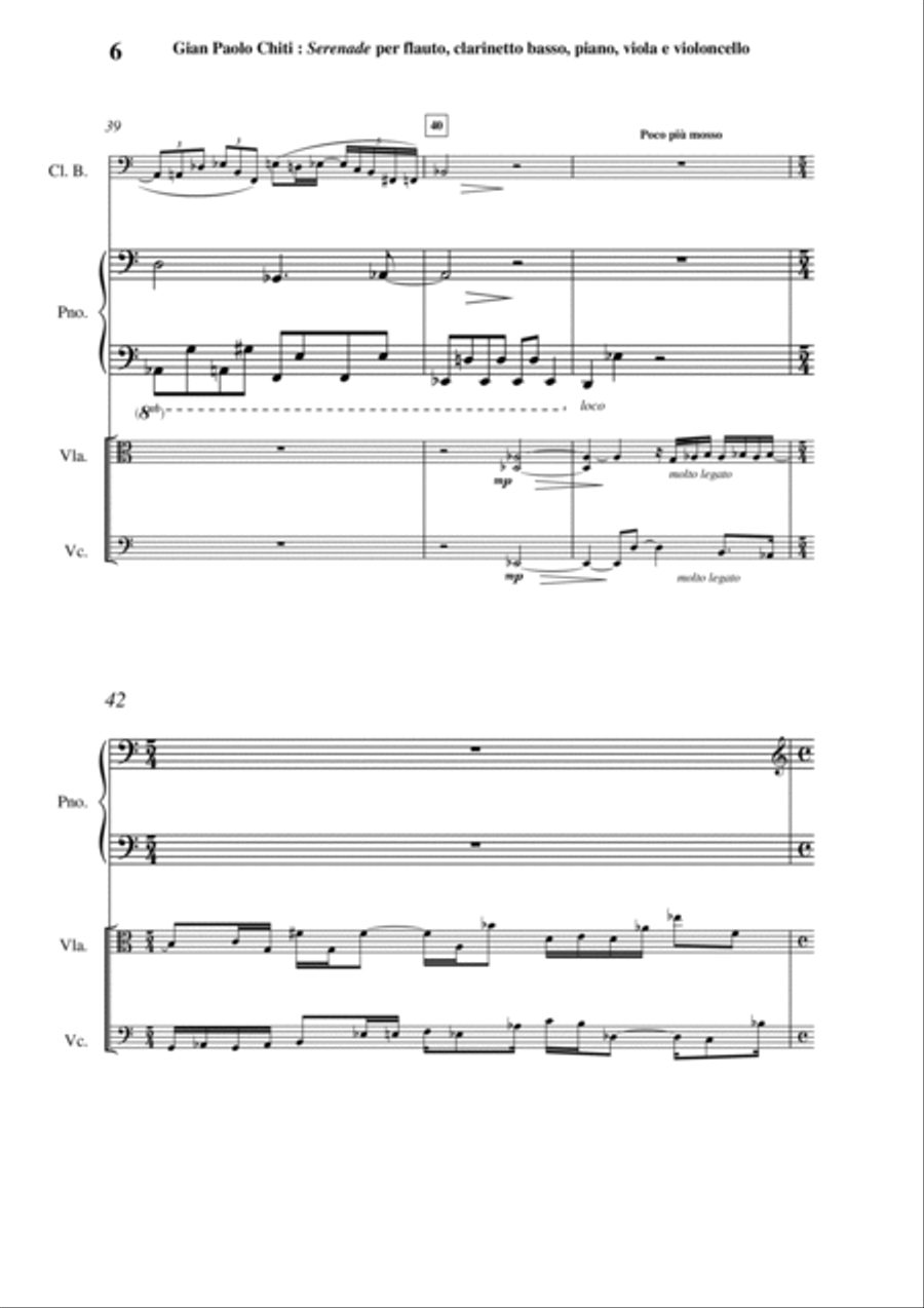 Gian Paolo Chiti: Serenade for Flute, bass clarinet, viola, violoncello and piano Small Ensemble scores gallery preview page 6