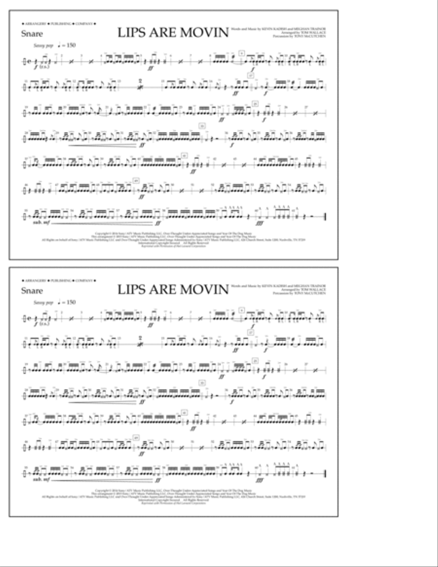Lips Are Movin - Snare Marching Band scores gallery preview page 1