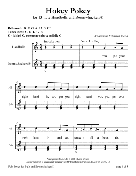 Hokey Pokey for 13-note Bells and Boomwhackers® (with Black and White Notes) image number null