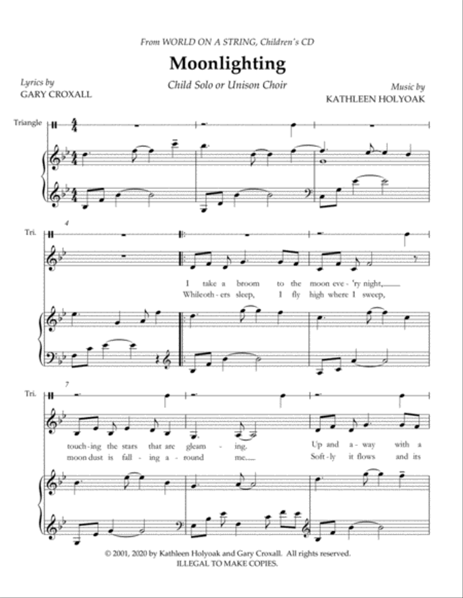 Moonlighting, novelty song for children K-3; music by Kathleen Holyoak Voice scores gallery preview page 2