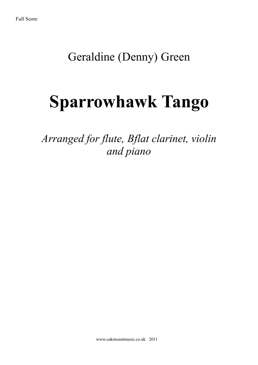 Sparrowhawk Tango. (Flute, Clarinet, Violin and Piano Arrangement) Chamber Music scores gallery preview page 1