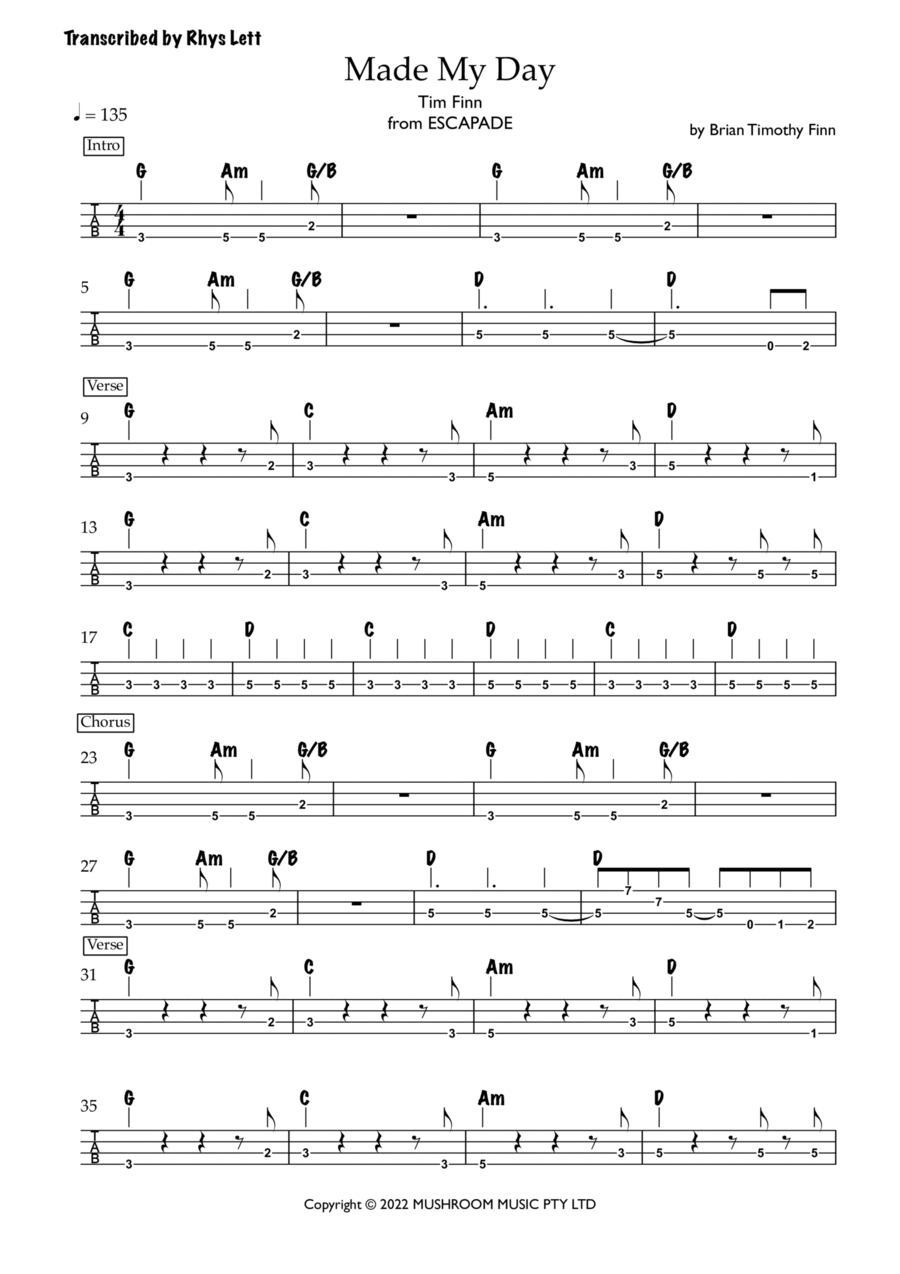 Made My Day Made My Day Bass Guitar Tablature scores gallery preview page 1