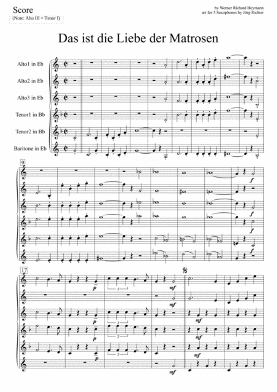 Das Ist Die Liebe Der Matrosen Saxophone Quintet scores gallery preview page 2
