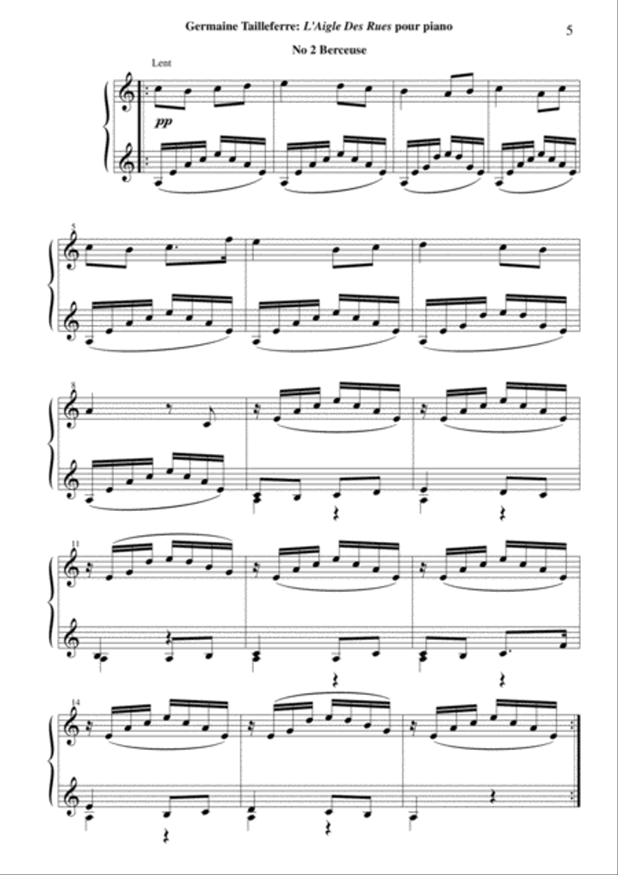 Germaine Tailleferre: L'Aigle des Rues, Suite of five pieces for piano Piano Solo scores gallery preview page 5