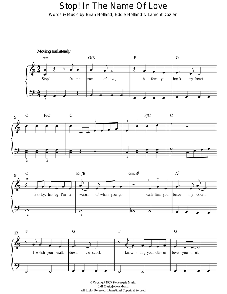Stop! In The Name Of Love Easy Piano scores gallery preview page 1