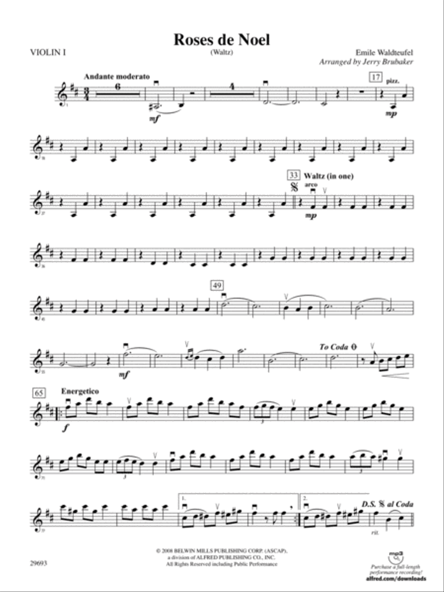 Roses de Noel (Waltz): 1st Violin Full Orchestra scores gallery preview page 1
