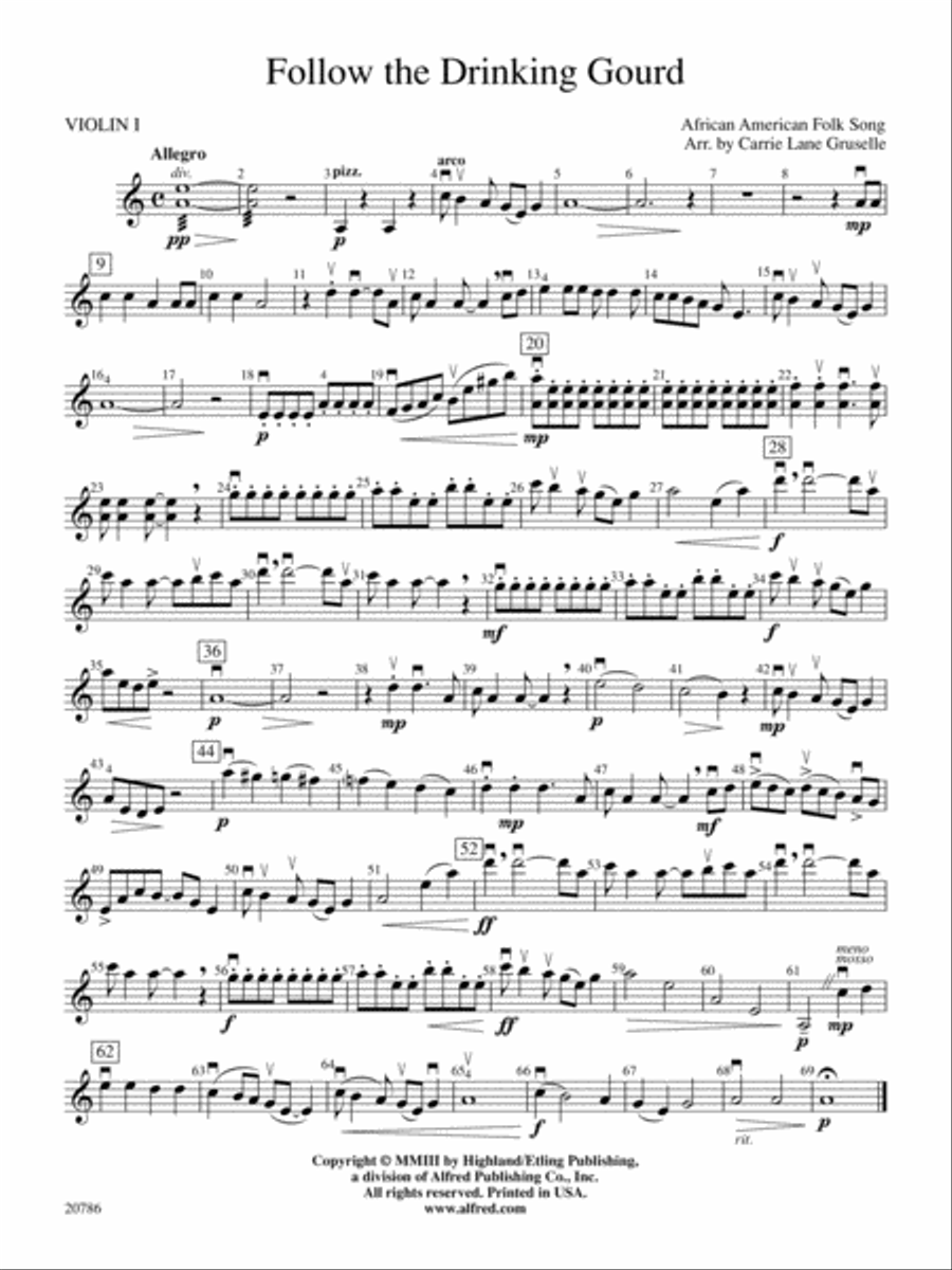 Follow the Drinking Gourd: 1st Violin String Orchestra scores gallery preview page 1