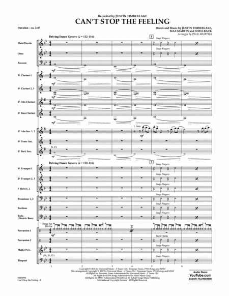Can't Stop the Feeling - Conductor Score (Full Score)