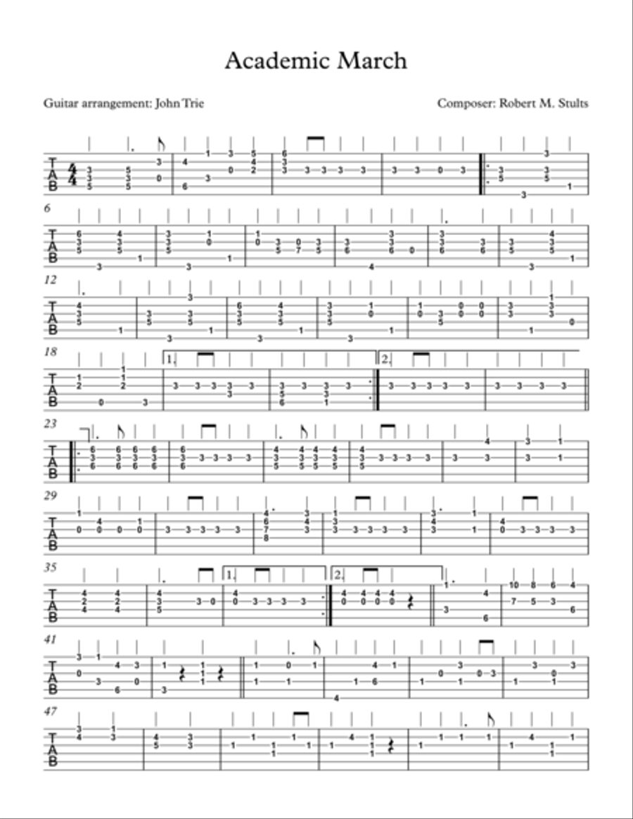 Academic March - tab Acoustic Guitar scores gallery preview page 1