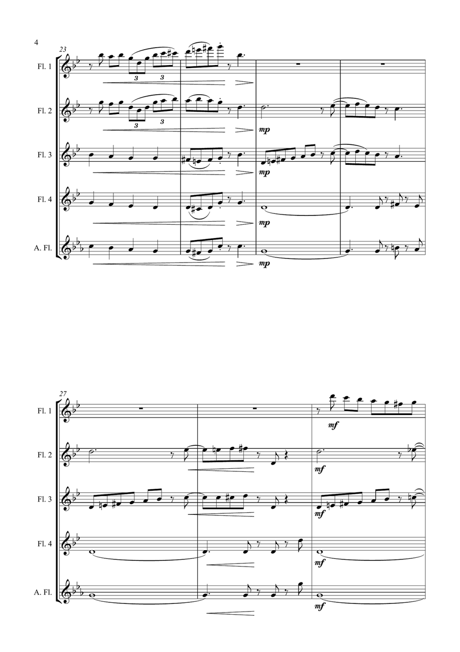 Carol of the Bells (Ukrainian Bell Carol) - Jazz Arrangement for Flute Quartet Flute Quartet scores gallery preview page 4
