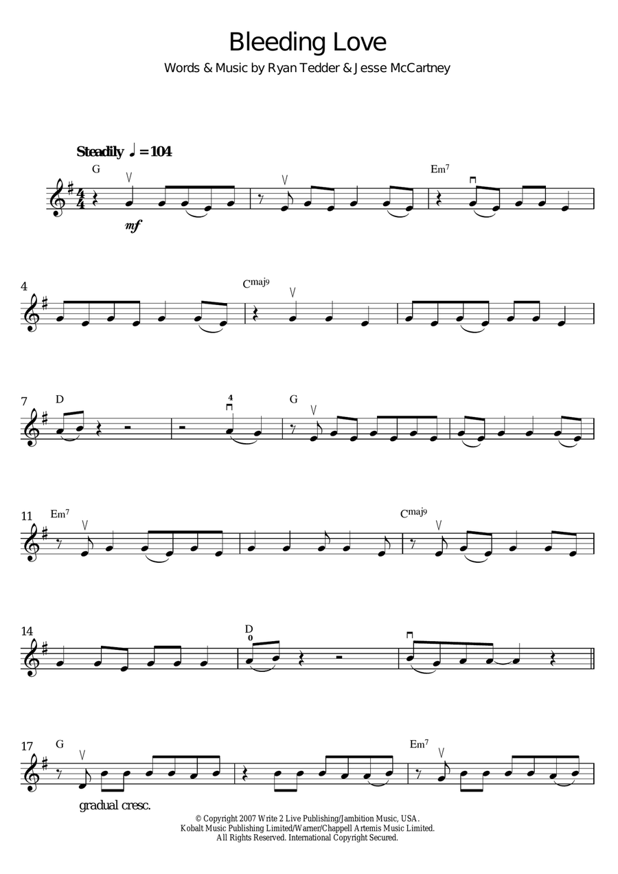 Bleeding Love Violin Solo scores gallery preview page 1
