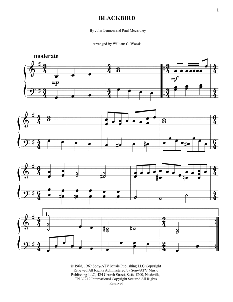 Blackbird Blackbird Piano Solo scores gallery preview page 1