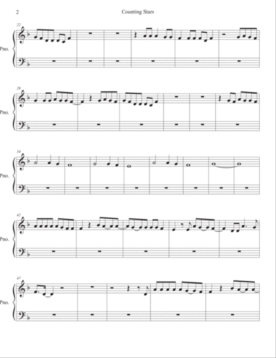 Counting Stars Easy Piano scores gallery preview page 2