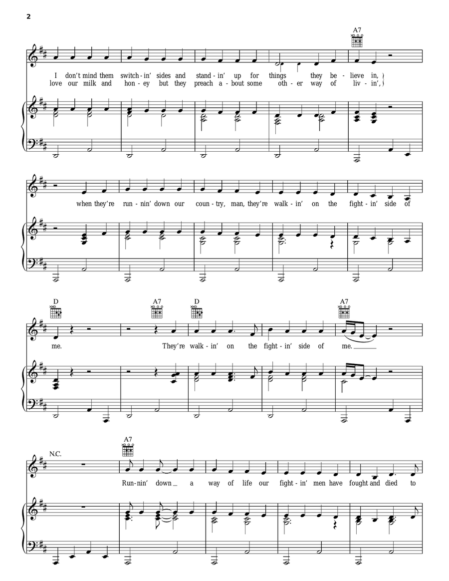The Fightin' Side Of Me The Fightin' Side Of Me Piano, Vocal, Guitar scores gallery preview page 2