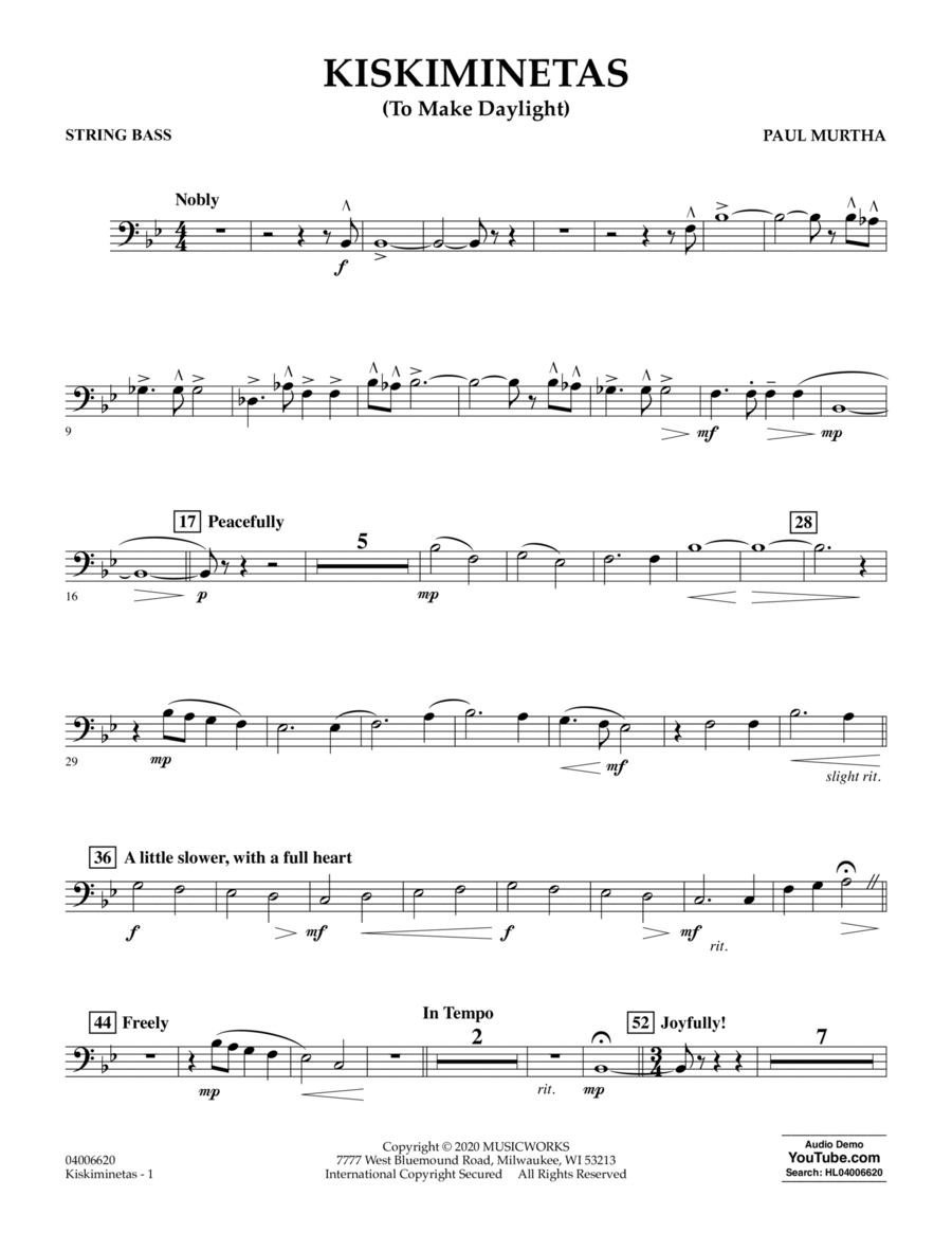 Kiskiminetas (To Make Daylight) - String Bass