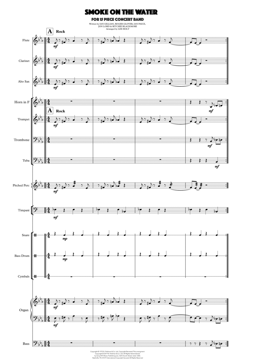 Smoke On The Water Concert Band scores gallery preview page 1