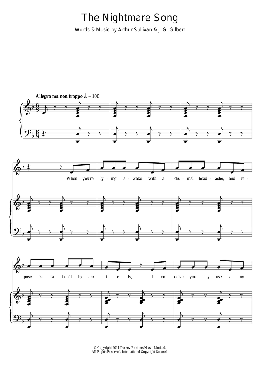 The Nightmare Song Piano, Vocal scores gallery preview page 1