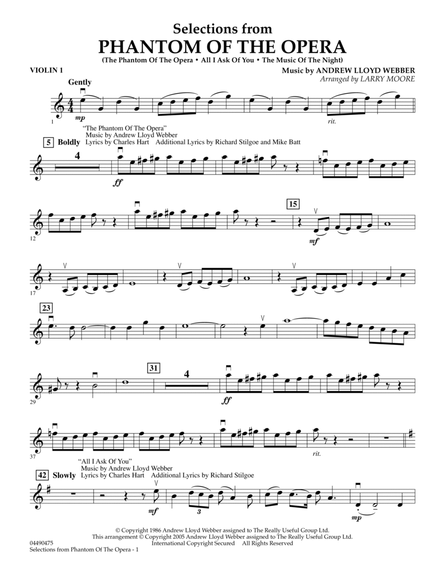 Selections from Phantom Of The Opera - Violin 1 Orchestra scores gallery preview page 1