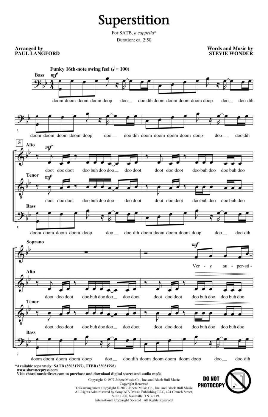 Superstition (arr. Paul Langford) 4-Part scores gallery preview page 1